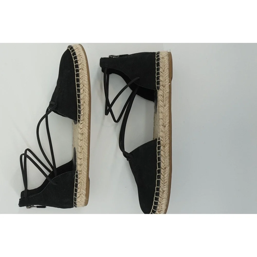 Eileen Fisher Lace Leather Espadrille Flats Minimalist Suede Ankle Tie Black 8.5